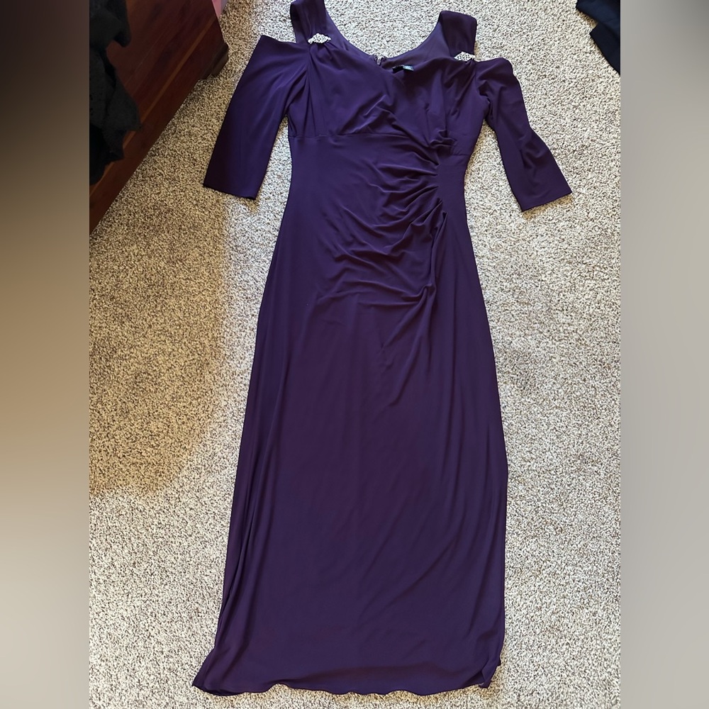 R & M Richards Long Purple Dress. Size 14. EUC. 3/4 Sleeve.